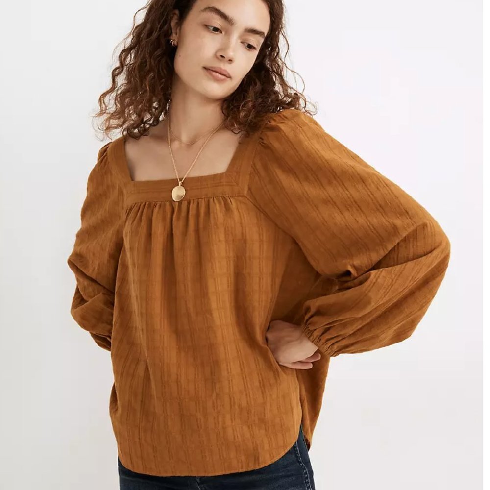Madewell Square-Neck Bubble-Sleeve Top in Golden Yellow